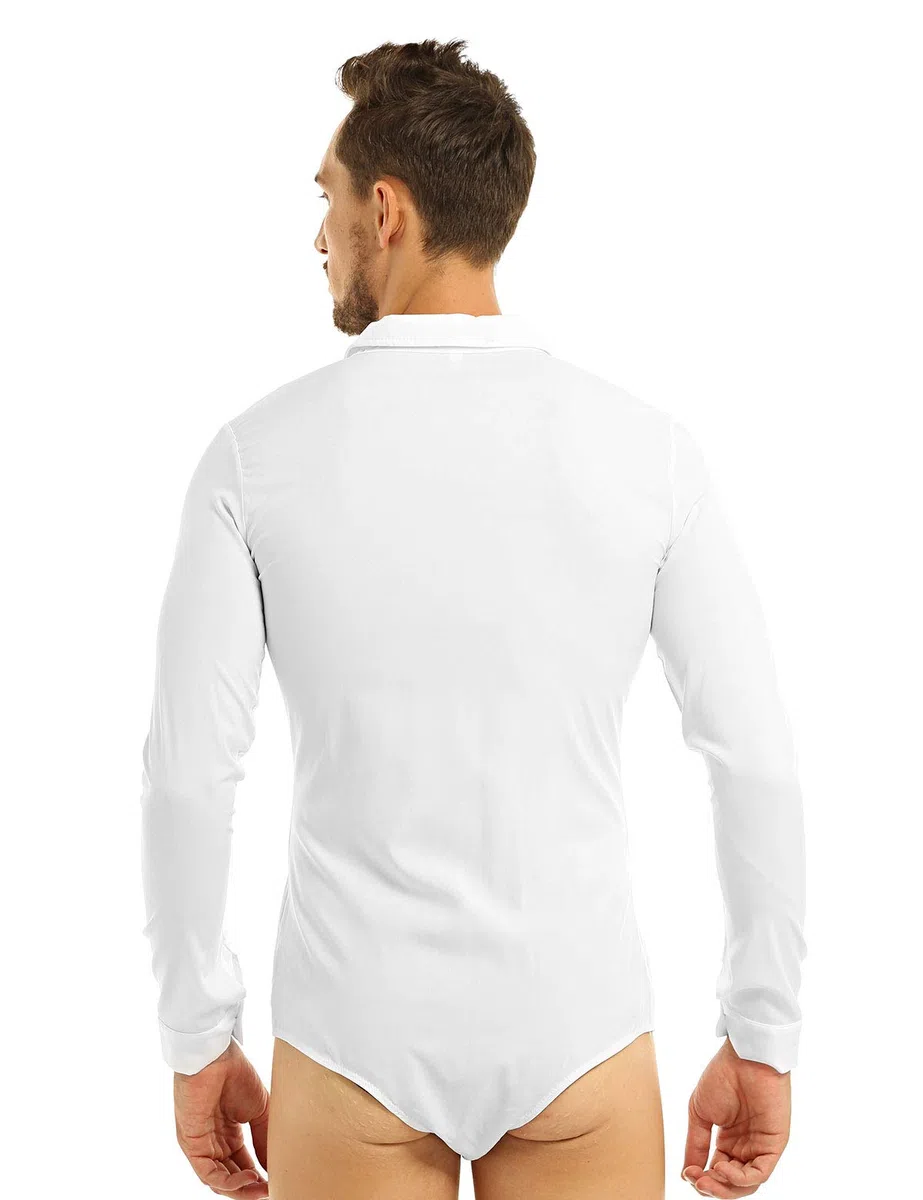 Freebily Camicia Uomo Slim Fit Manica Lunga Casual Body da Ballo Latino Americano con Cravatta Dancewear Pattinaggio Artistico Ghiaccio per Gara Competizione Spettacolo