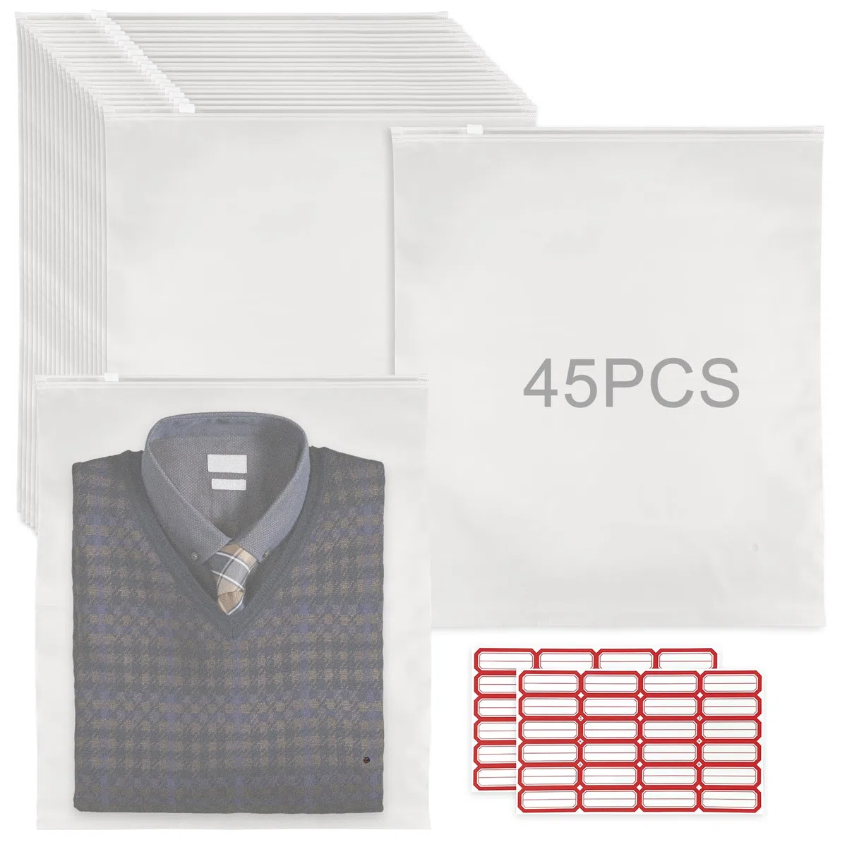 45 Pezzi Sacchetti Vestiti Viaggio con Zip Kit,40x35cm Buste per Indumenti Sacchetti Plastica Richiudibili, Impermeabili Smerigliato Maglioni Valigia Organizer, per Indumenti, Scarpe