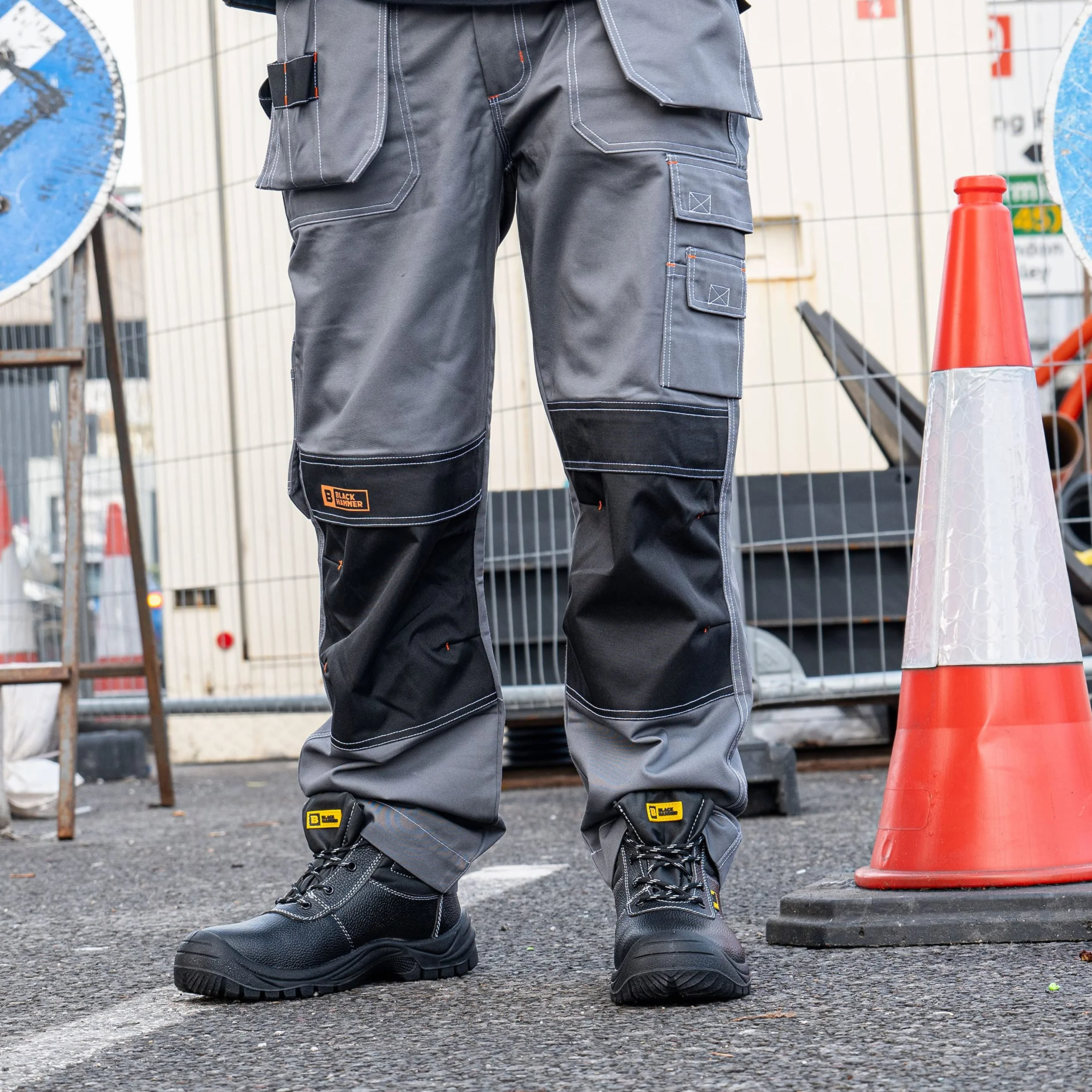 BLACK HAMMER Scarponi Antinfortunistici da Uomo Materiale in Pelle Punta in Acciaio Calzature S3 SRC 1400 Nero