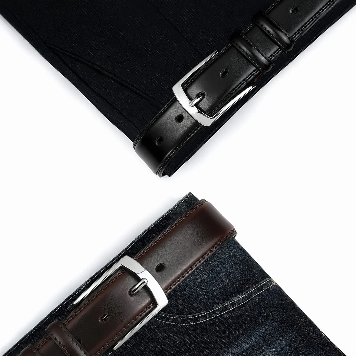 VRLEGEND Cintura Uomo Cinture per Abiti Vestito Elegante Lavoro Cinta Pelle 3.5CM,Regali da Uomo