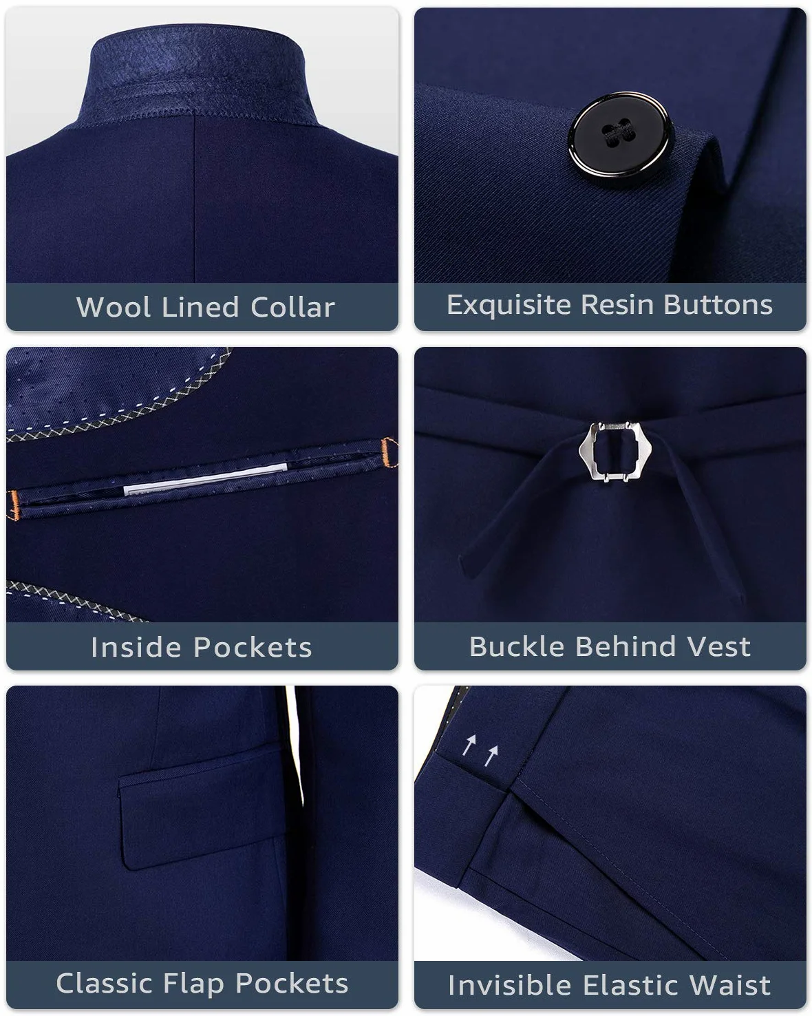 YND - Completo da uomo slim fit, 3 pezzi, giacca a tinta unita con un bottone, gilet, pantaloni e cravatta