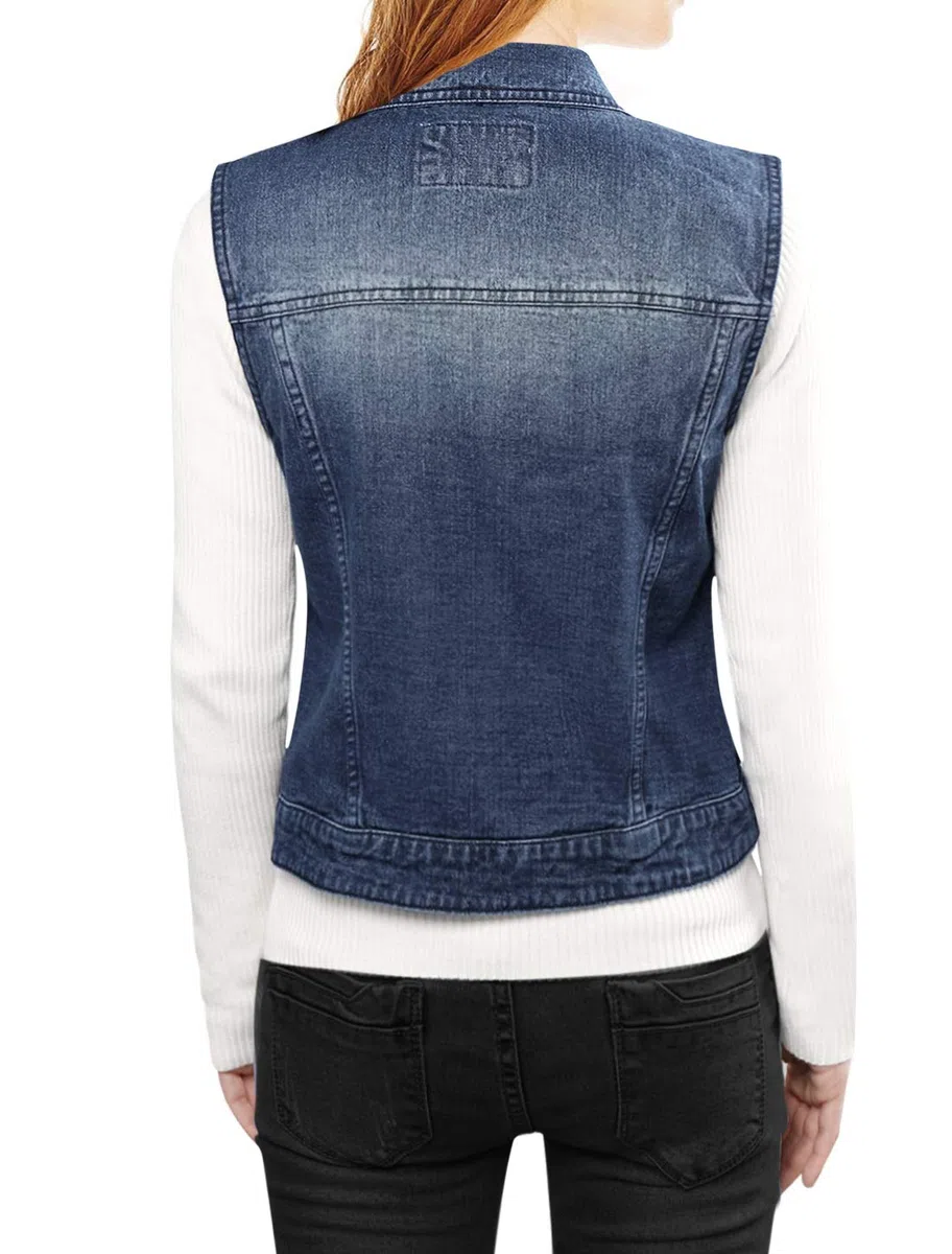 Allegra K Denim Vest Giacca da college Donna