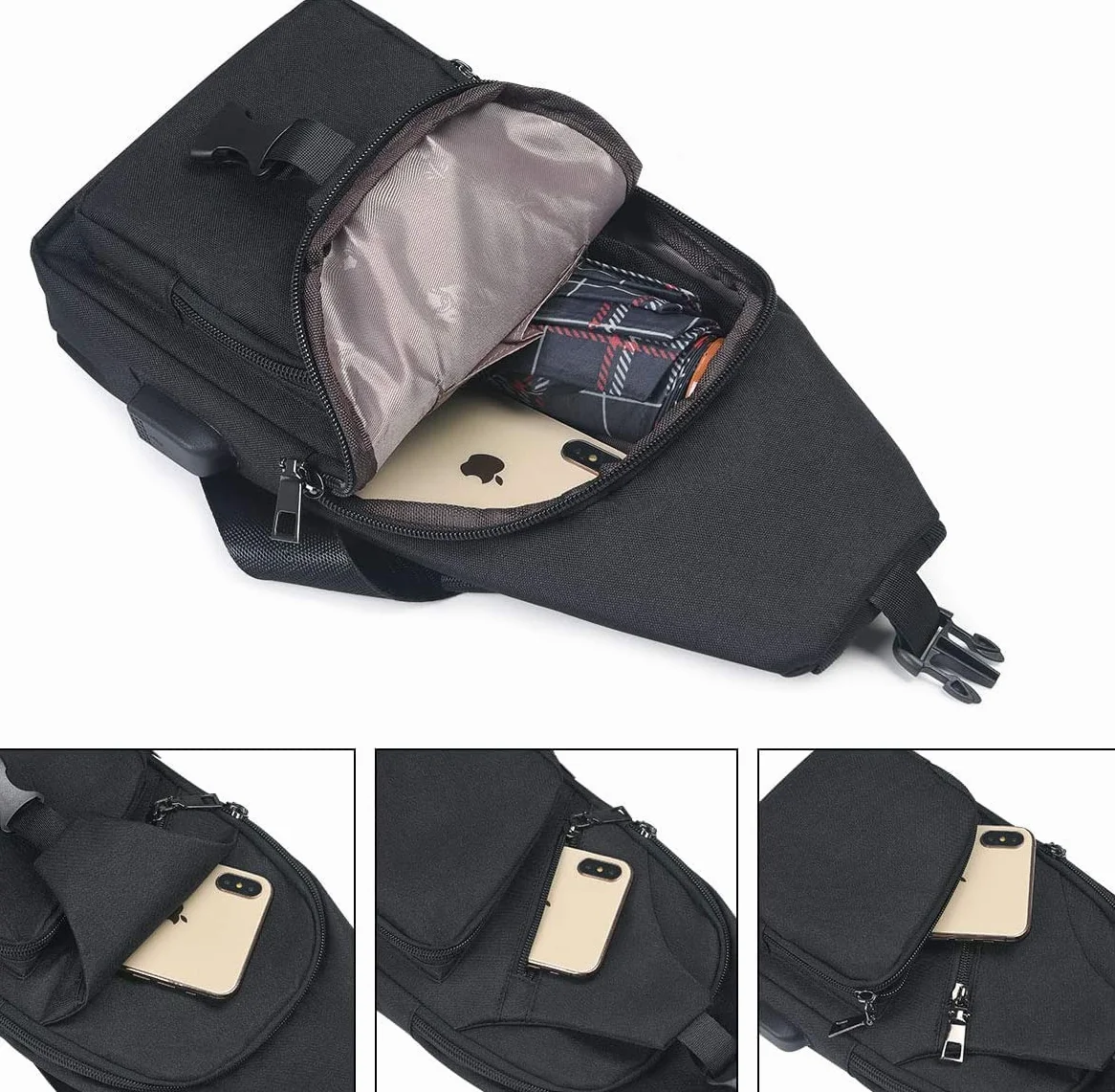 flintronic Zaino Monospalla Sling Bag, Borsa a Spalla Uomo, Borsello Tracolla (includere 1 Cavo USB)
