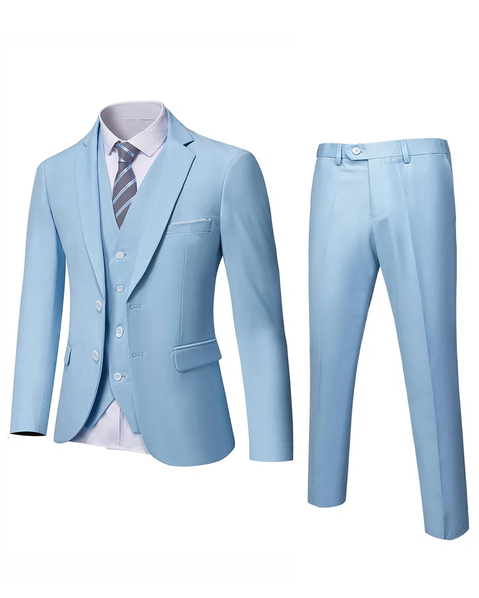 YND Set da uomo slim fit, 2 bottoni, 3 pezzi, giacca blazer, gilet, pantaloni e cravatta