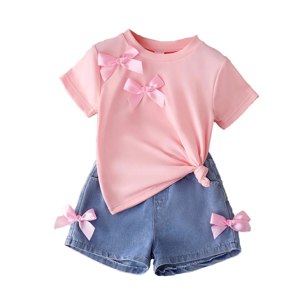 Vestiti Bambina Outfit Set T-Shirt da Manica Corta + Pantaloni di Jeans Corta 2 Pezzi Abbigliamento Estivo per Bambine
