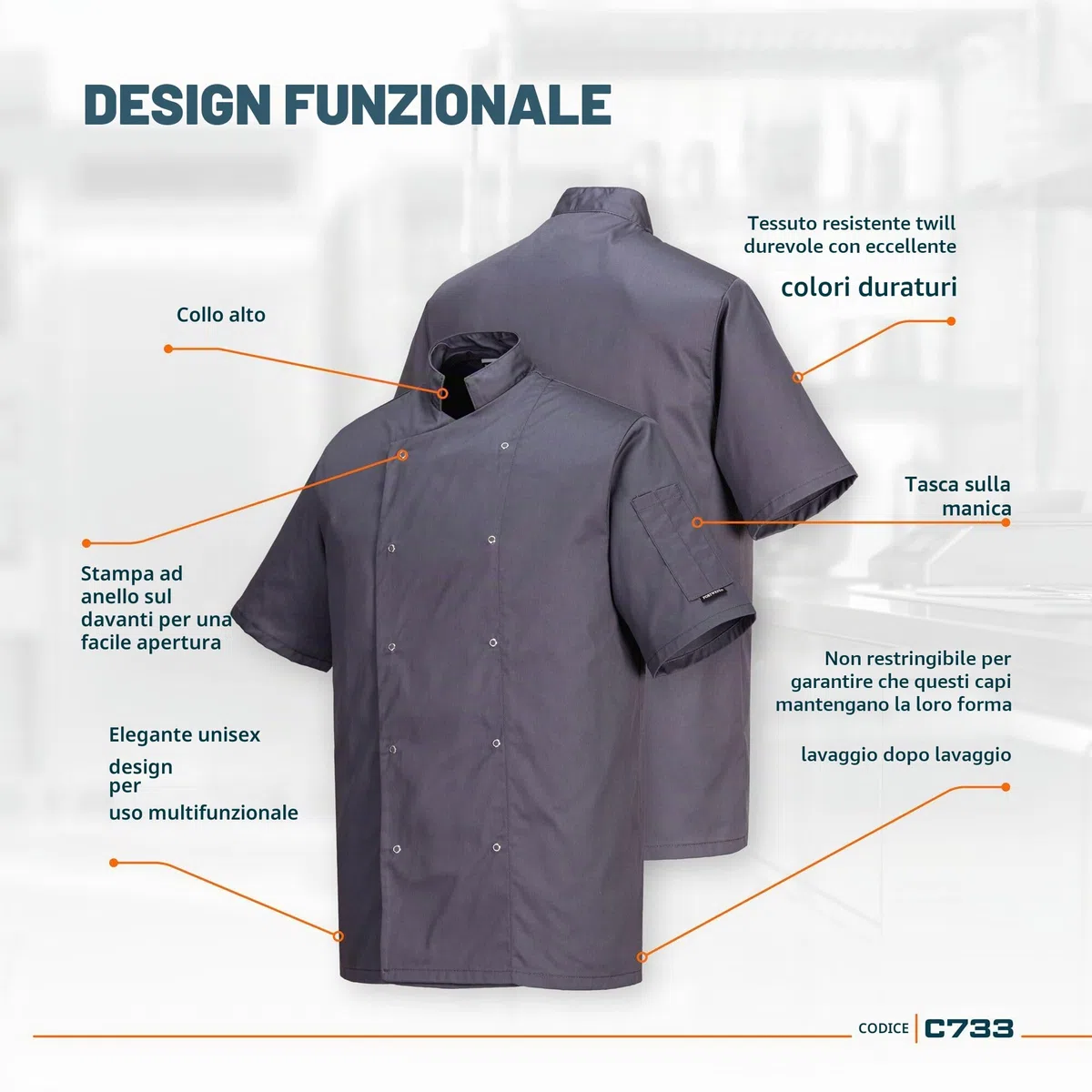 Portwest C733 Giacca da Chef Moderna e Leggera a Maniche Corte Cumbria Bianca, M