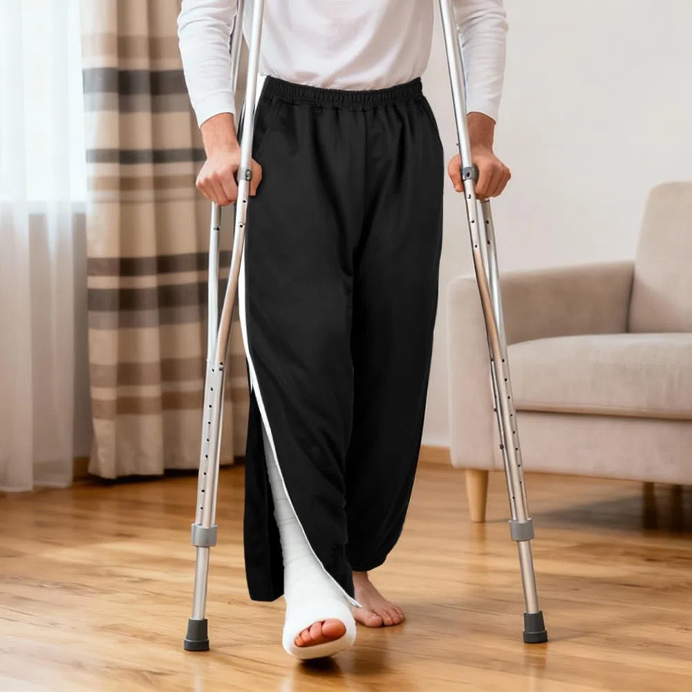 Pantaloni da Riabilitazione da Uomo, Pantaloni Sportivi Postoperatori con Cerniera Laterale, Uomo Reha Baggy Pantalone con Elastico in Vita, per Allenamento, Postoperatorio, per il Tempo Libe