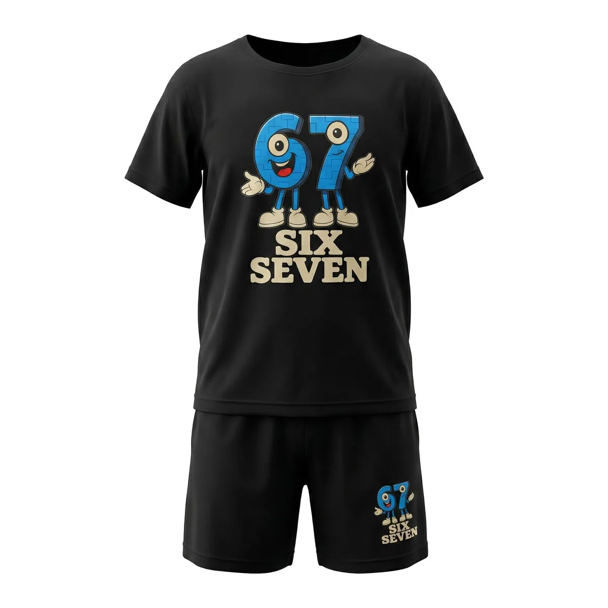 Set di 67 T-shirt per bambini Ragazzi Ragazze - Divertente Brain Red Six Seven Meme, Maglietta+Shorts, Comodo Set Estivo per Bambini