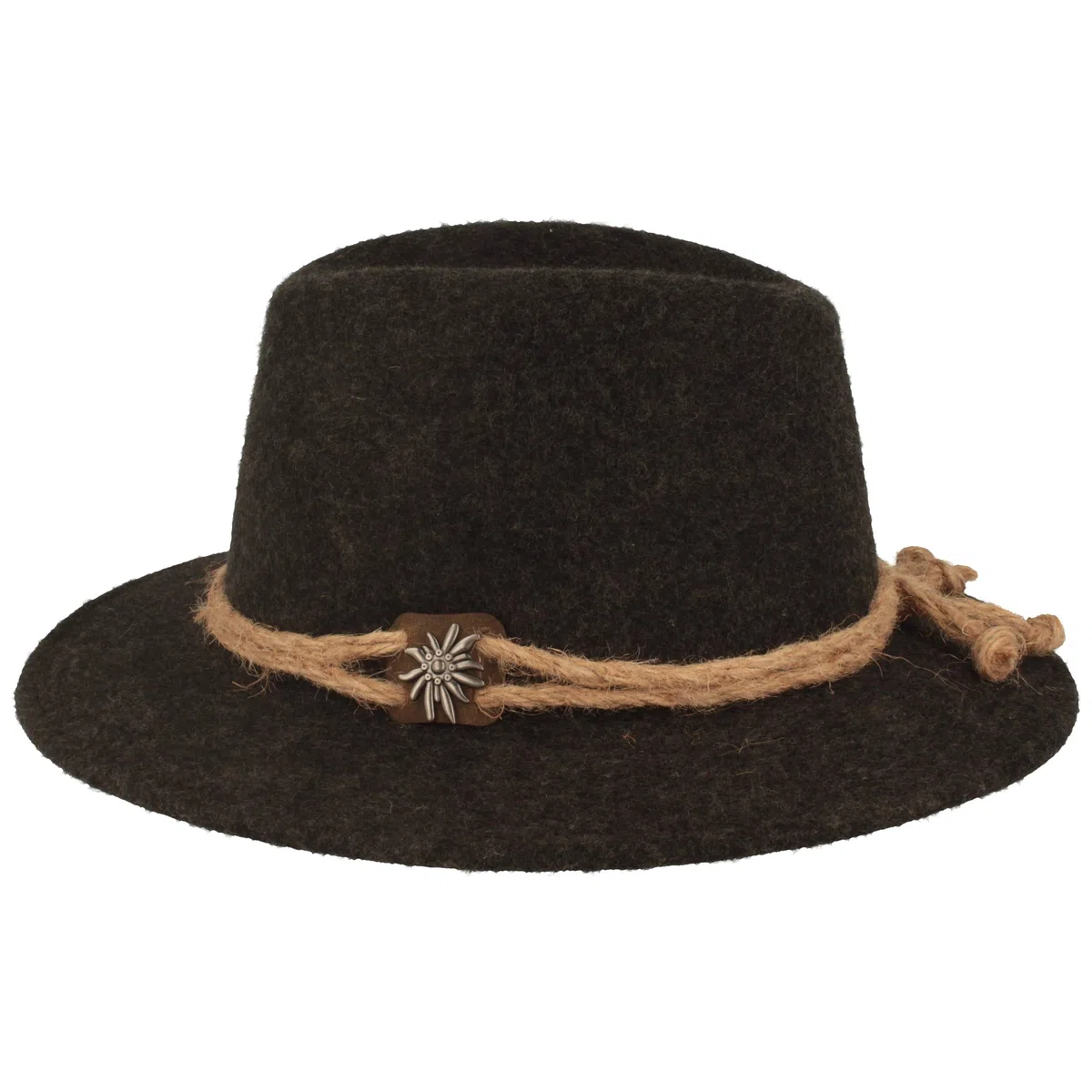 Breiter Cappello Tradizionale da Uomo Cappello in Feltro Stile Tirolese 100% Lana Corda di Canapa Stella Alpina e Tesa Stretta Capelli Unisex