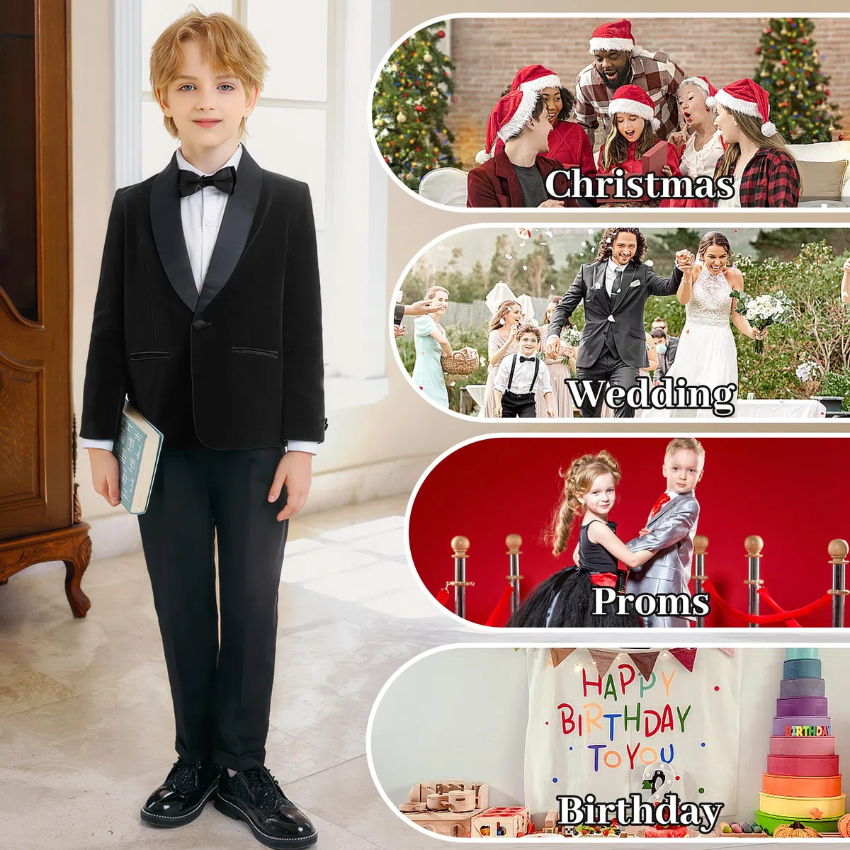 LOLANTA Abito di Velluto per Bambino, Set Formale in 4 Pezzi per Cerimonie, Matrimoni e Balli di Fine Anno con Blazer, Pantaloni, Camicia e Papillon