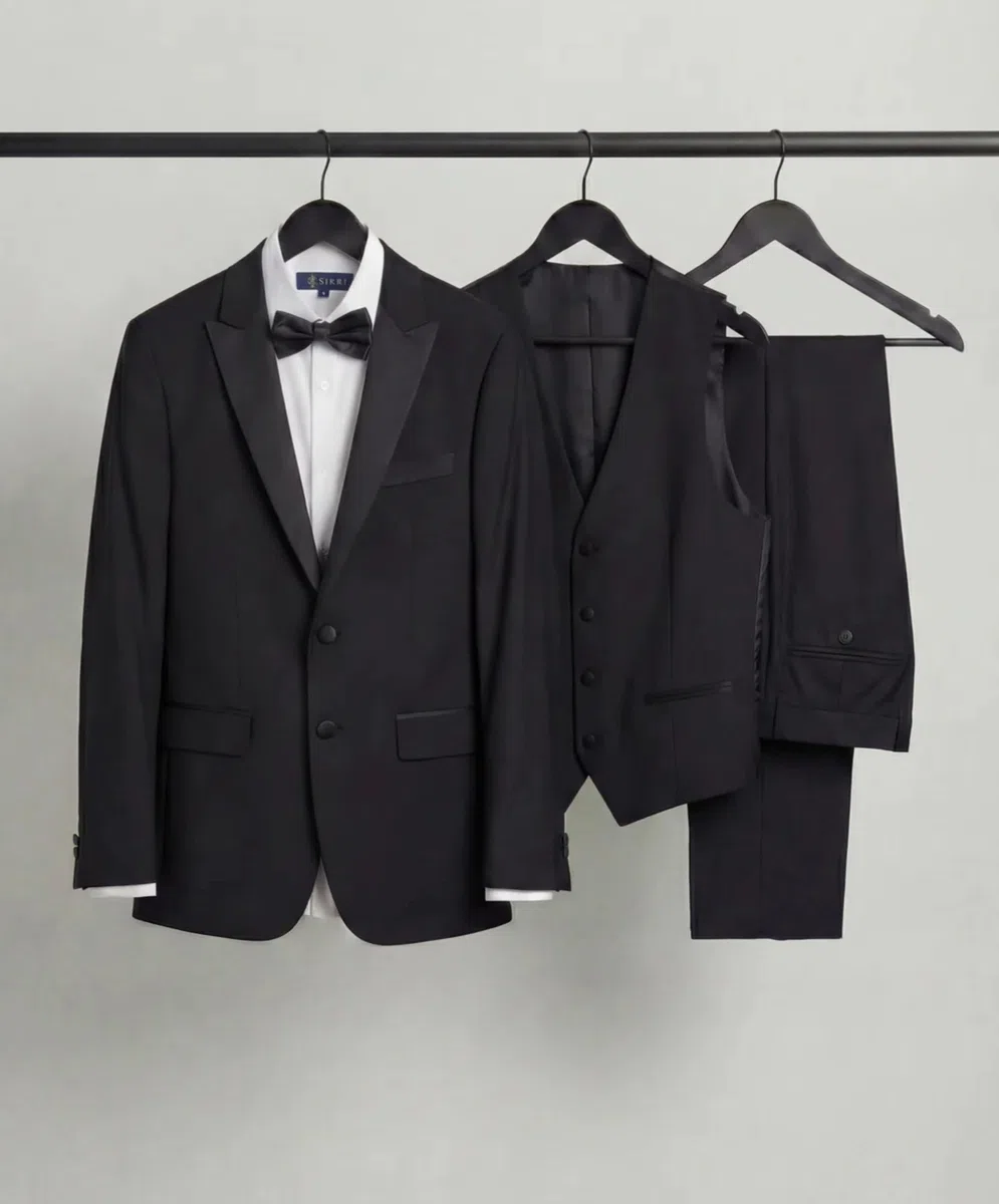 SIRRI Vestito Nero da Smoking per Ragazzi, Pagina Ragazzo, Vestito da Ballo Completo da Matrimonio in 5 Pezzi Taille 7 Anni