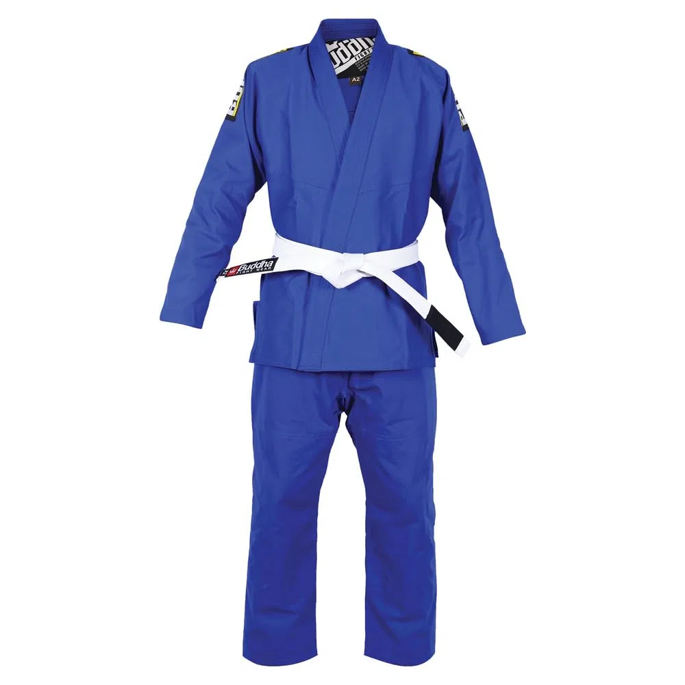 Buddha Fight Wear -Kimono Premium Infinity Nero Jiu Jitsu Brasiliano/BJJ Gi con Cintura Bianco, Unisex Adulto