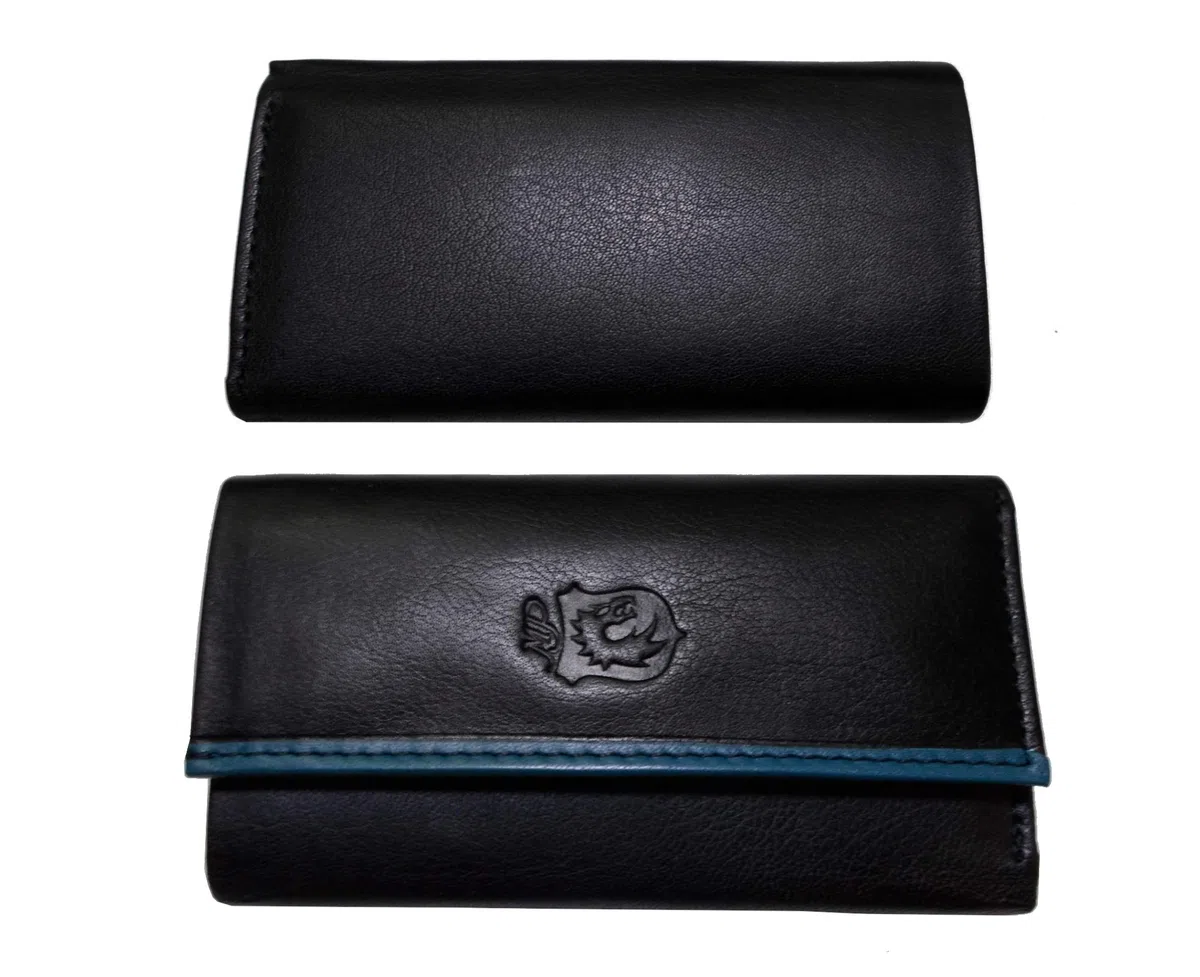 Carraro Portachiavi 6 Ganci con Tasca Portabanconote e Zip Interna Portamonete. Vera Pelle Di Vitello (Nero)
