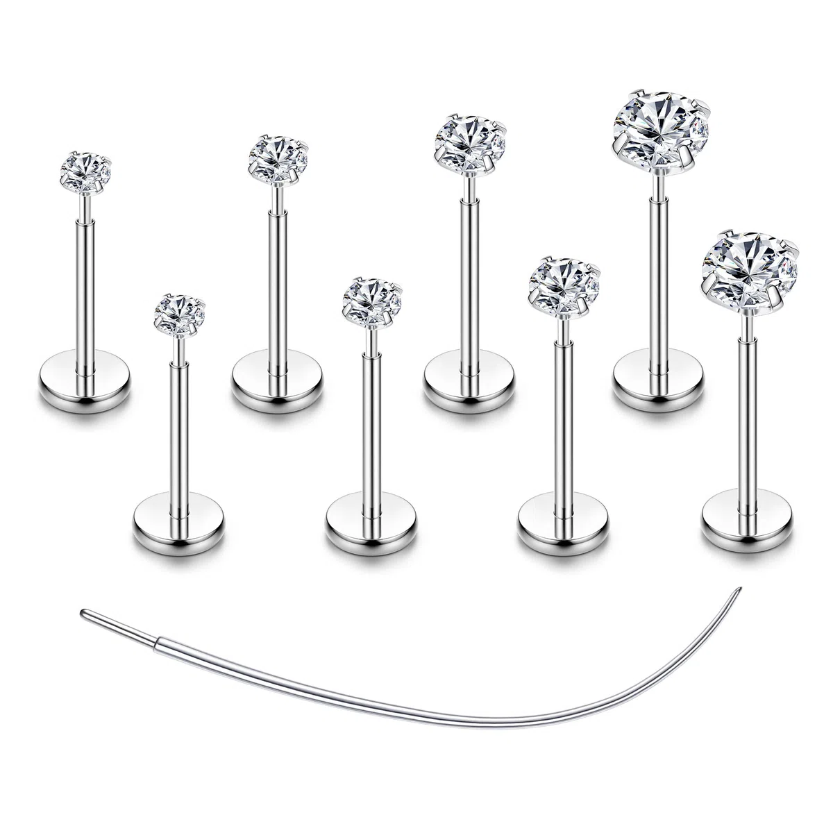 Chriscoco 4-8 PCS G23 Titanio Piercing Trago Piercing Orecchio Naso Brillantino Helix Conch Labret Piercing CZ Piercing Labbro Inferiore Oro Argento Trago Piercing Donna 16G/18G/20G