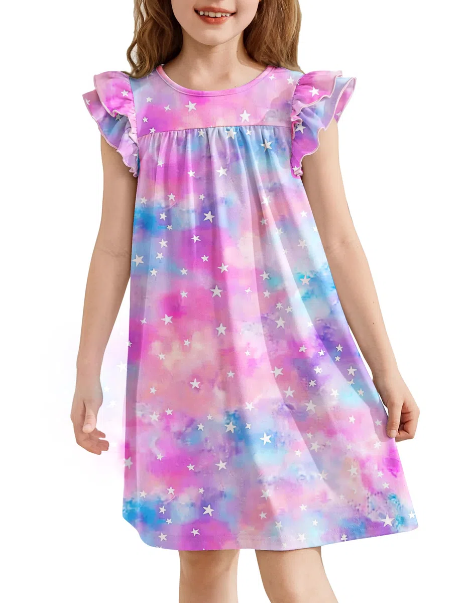 Arshiner Camicia da notte per ragazze con maniche a volo, camicie da notte estive a maniche corte pigiama girocollo camicia da notte a trapezio per ragazze 5-14 anni