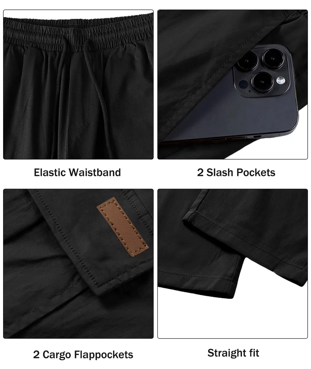 Comdecevis - Comdecevis Men's Casual Cargo Pants Workout Joggers Stretch Sweatpants Hiking Drawstring Tactical Pants with Multi Pockets, Pantaloni Casual Uomo