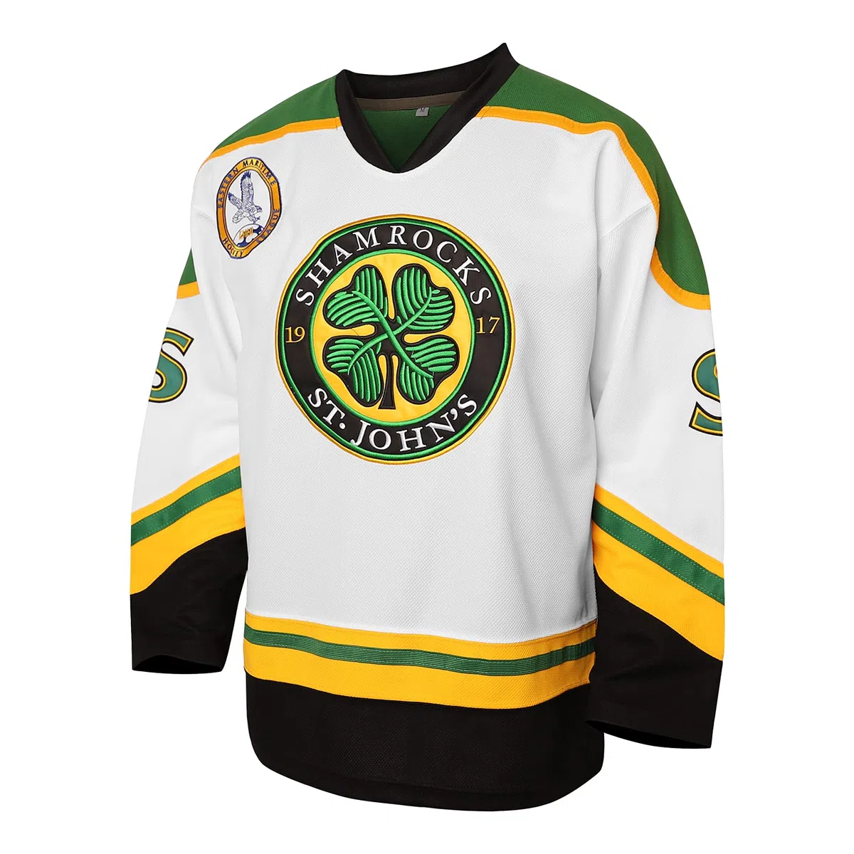 3 Ross The Boss Rhea ST John's Shamrocks - Maglia da hockey con toppa EMHL, colore: Bianco/Verde