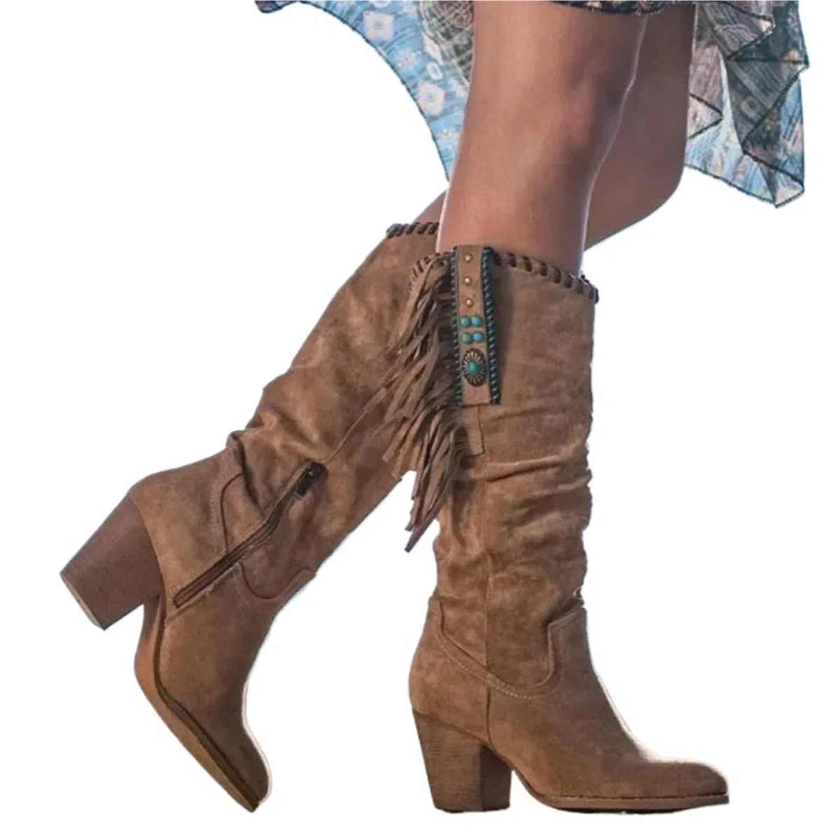 Camperos Texani Donna Stivali Alti da Donna, Stile retrò, con Fibbia in Metallo, Punta affilata, Tacco Spesso, Nappe, Stivali da Cowboy Occidentali, Scarpe da Donna(Brown,36)