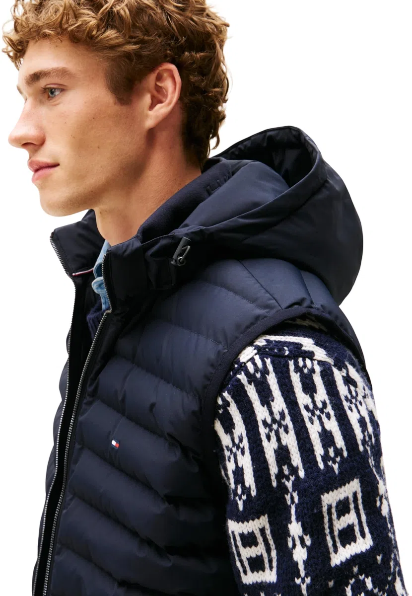 Tommy Hilfiger Uomo Gilet Mix Media Gilet con Colletto alla Coreana