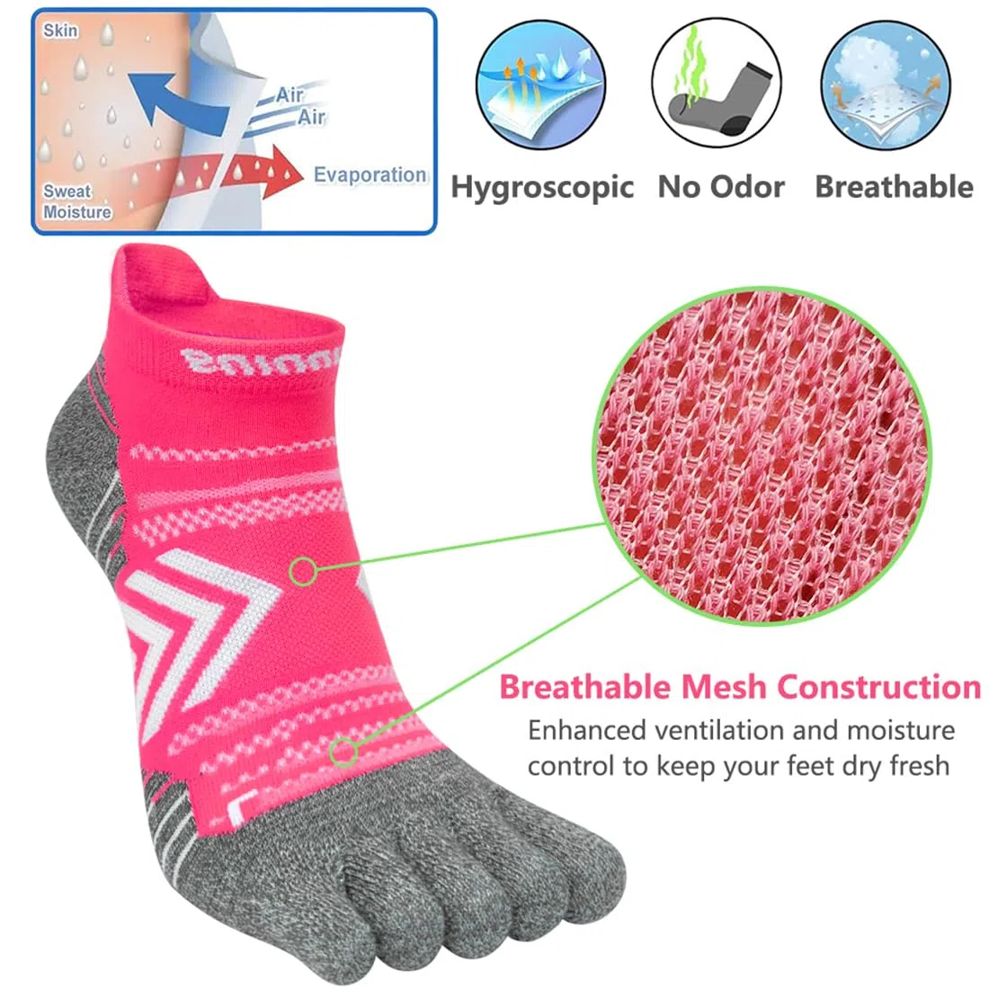 Donna Calzini Corte con Dita Separate Calze Corsa Cuscino Completo Sportive Calzini Cinque Dita Imbottiti Anti-Vesciche Allenamento Socks Traspirante - 6 Paia