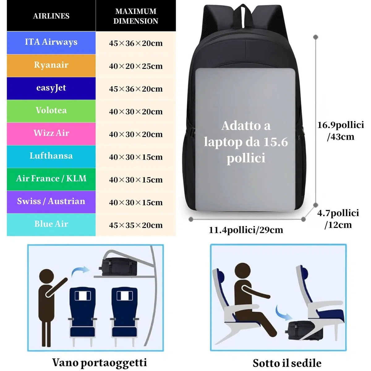 Zaino Da Viaggio, 20-35L Zaino Scuola, Zaino Università Per Laptop Da 18 Pollici, Zaino Uomo, Ideale Per Viaggi, Lavoro, Scuola Ed Escursioni, Per Ragazzi e Ragazze, Nero