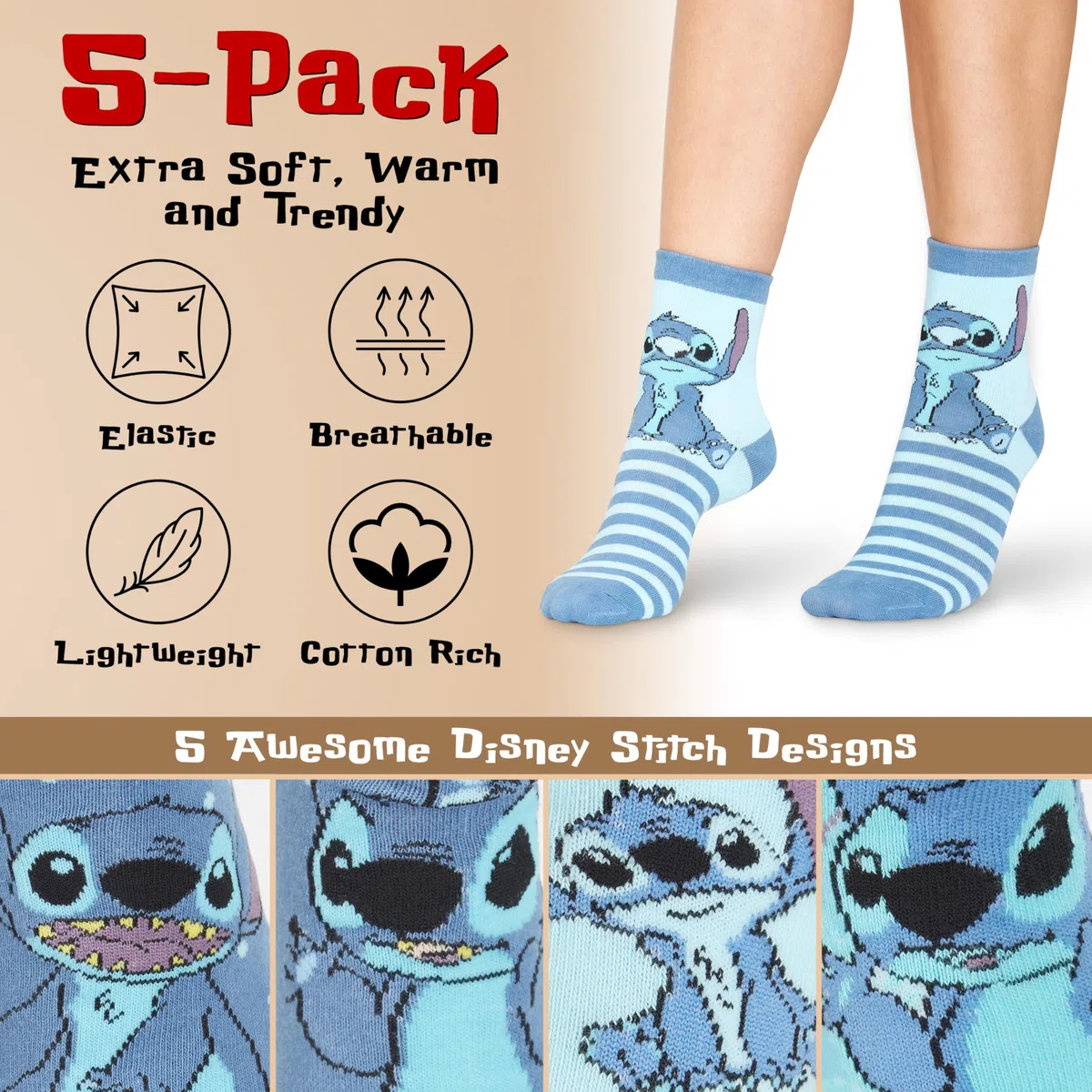 Disney Polpaccio Calzini Donna EU 35-41, Pacco da 5 Morbido Novità Calze, Calzini Caldi Donna, Idea Regalo Accogliente