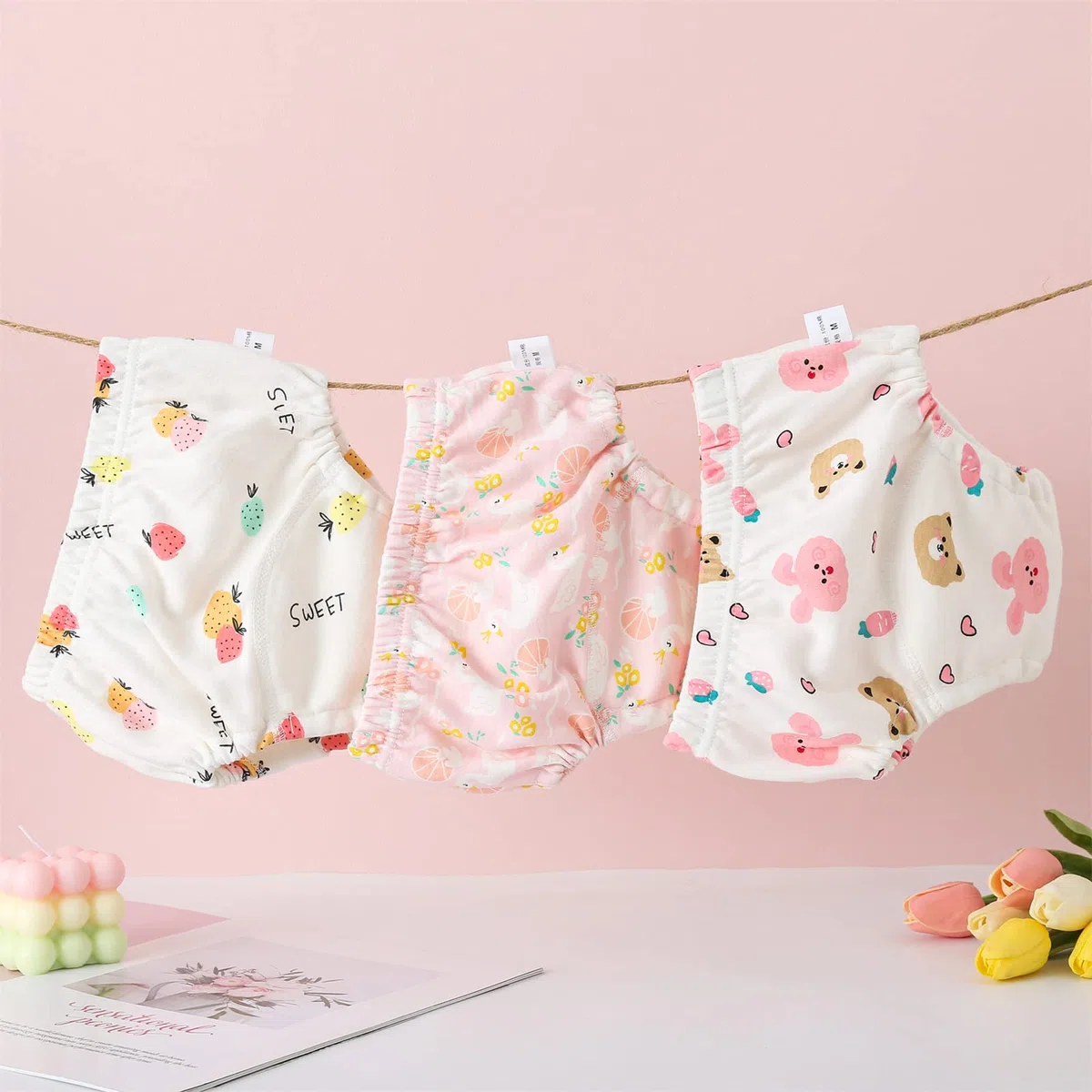 Mutandine di Apprendimento Intimo per Bambini 3 Pezzi Pantaloni da vasino per Bambino Bambina Cotone Assorbente