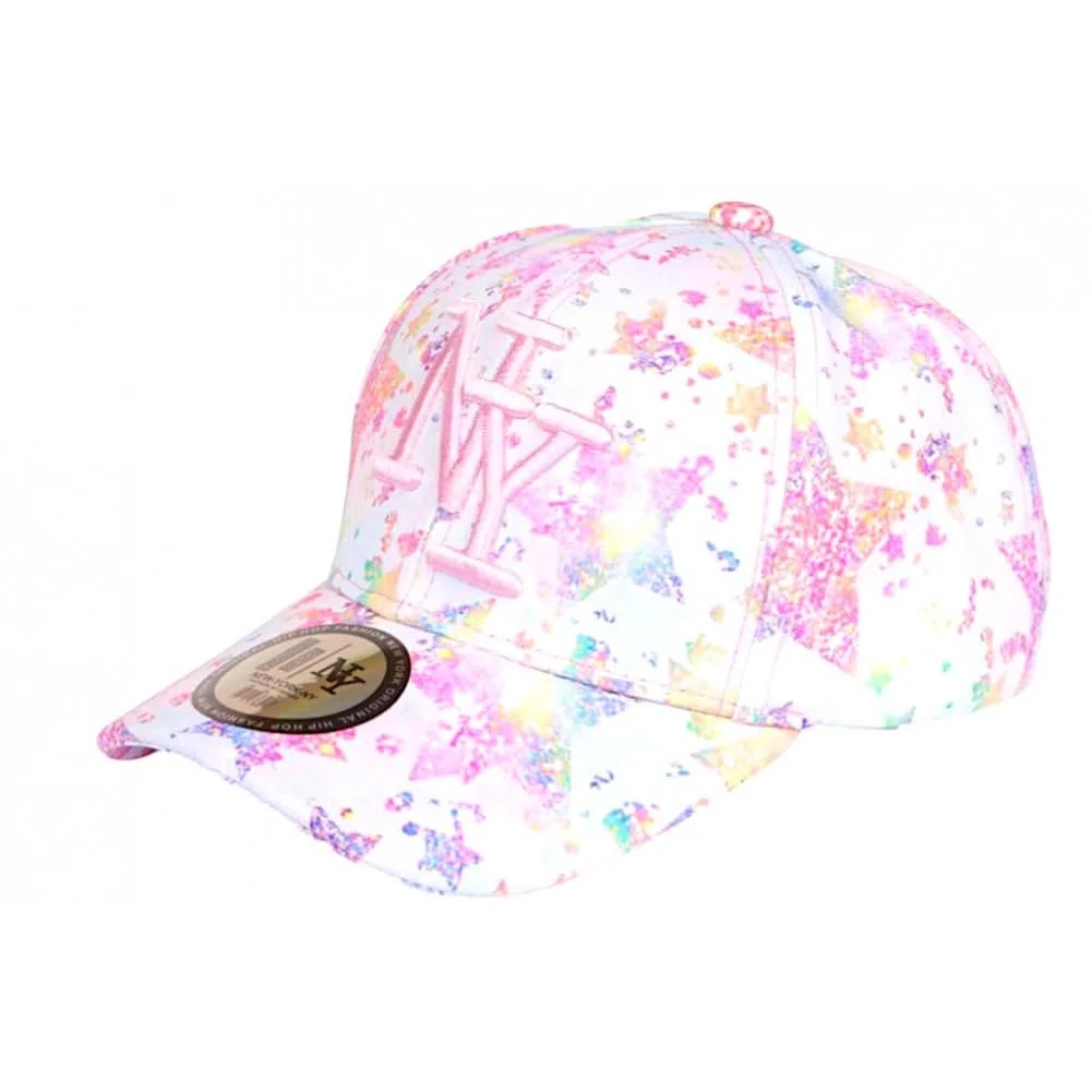 Hip Hop Honour Berretto da bambina con stelle multicolore – arcobaleno NY rosa – 7 – 12 anni – Taglia: Taglia unica – Colore: Rosa – Ragazza