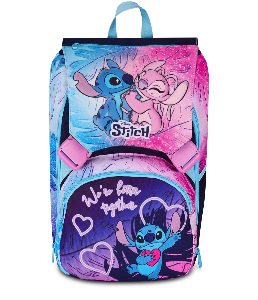 Seven Zaino Doppio Lilo & Stitch Scomparto Estensibile, Lilla, Maxi Capienza, Schienale Preformato, Bambina, Scuola Elementare
