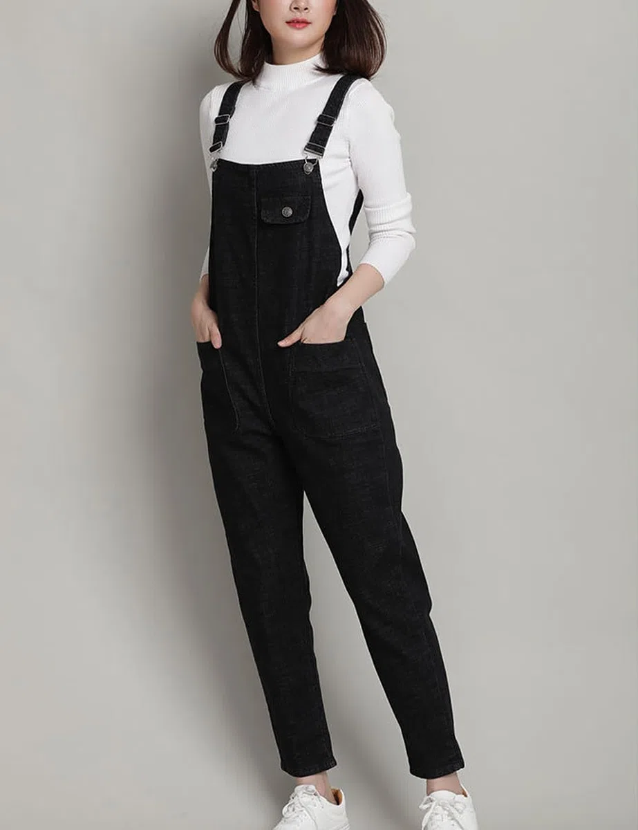 Salopette da donna, casual, in denim, regolabile, pantaloni harem