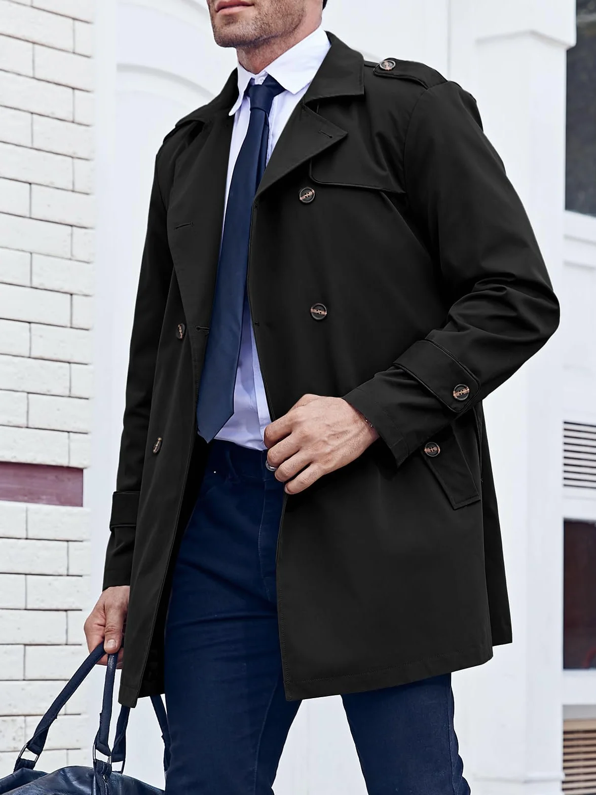 Runcati Trench Coat Uomo Slim Fit Doppio Petto Cappotto di Medio Lungo Classico Business Casual Coat Autunno Antivento Cappotto