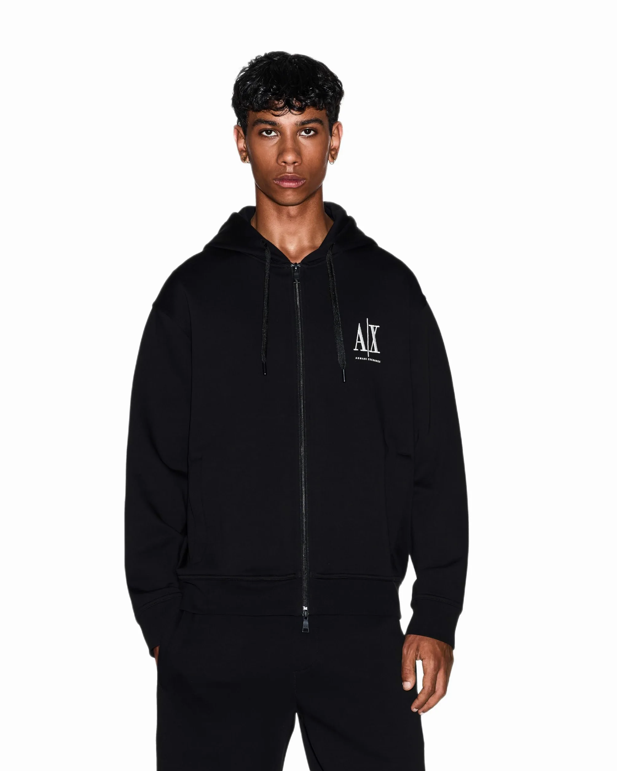 Armani Exchange Icon Project, Emboidered Logo, Full Zip Felpa con Cappuccio Uomo (Pacco da 1)