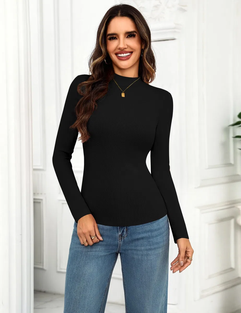 Aottori Maglia Donna Collo Alto Lupetto Maniche Lunghe Elegante Maglietta Interna Termica Dolcevita Slim Fit Top Basic Sottogiacca Autunno Inverno