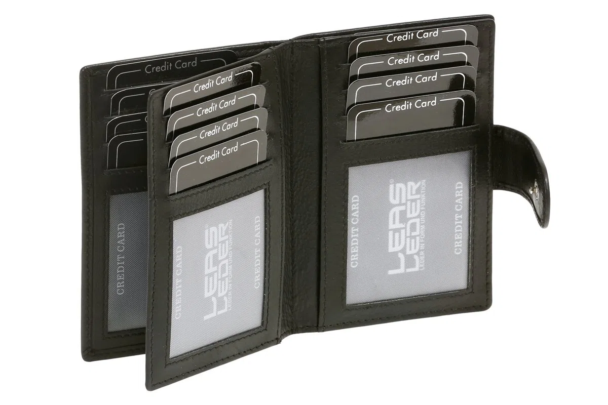 LEAS Portacarte con RFID protezione, Vera Pelle, nero Card-Collection''