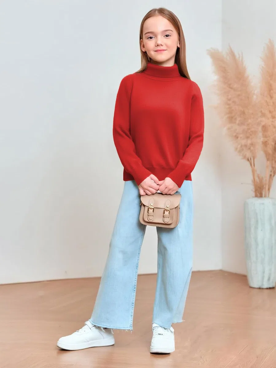 Arshiner Ragazze Maglione Collo Alto Bambina Invernale Maniche Lunghe Casual Colore Puro Collo a Revers Maglia Maglione per Ragazza 5-14 Anni