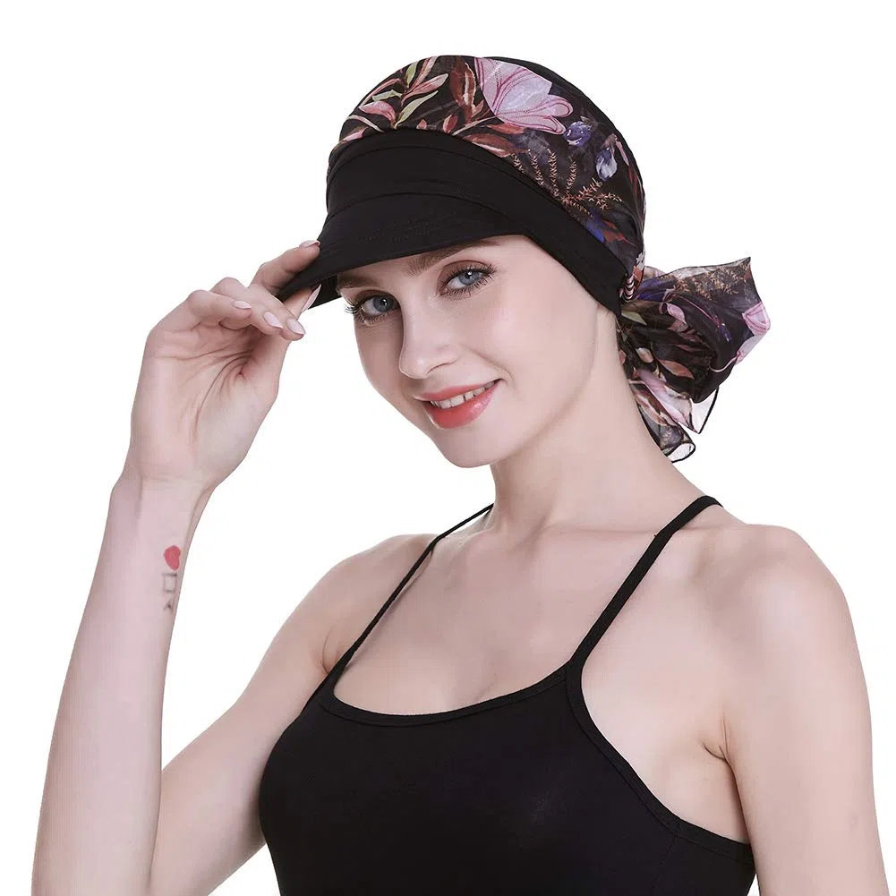 Newsboy - Berretto da donna per chemioterapia, con sciarpa, per perdita di capelli, disponibile tutto l'anno