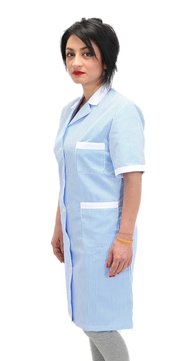 Camici da Lavoro Donna Imprese di Pulizia Operaia Domestica Cameriera AI Piani (L, Righe Azzurre)