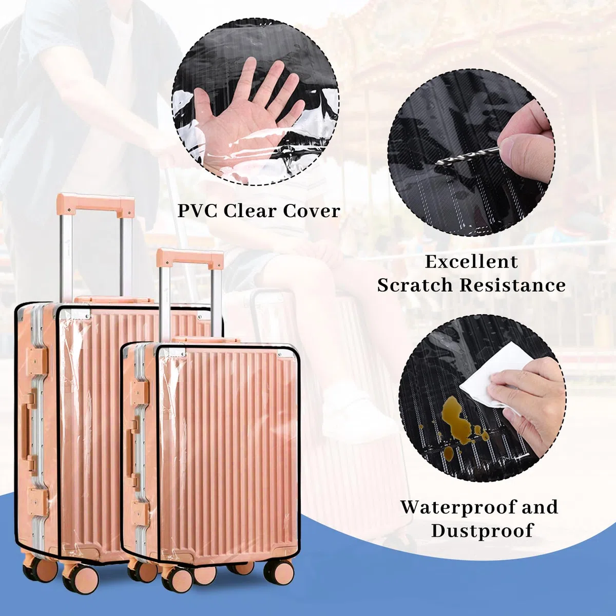 lalago 3 Pezzi Coperture per Valigie in PVC Trasparente, Custodia per valigia, Riutilizzabile Custodie Protettive Impermeabili, Antipolvere Antigraffio Copertura per Bagagli (20 +24 +28 pollici)