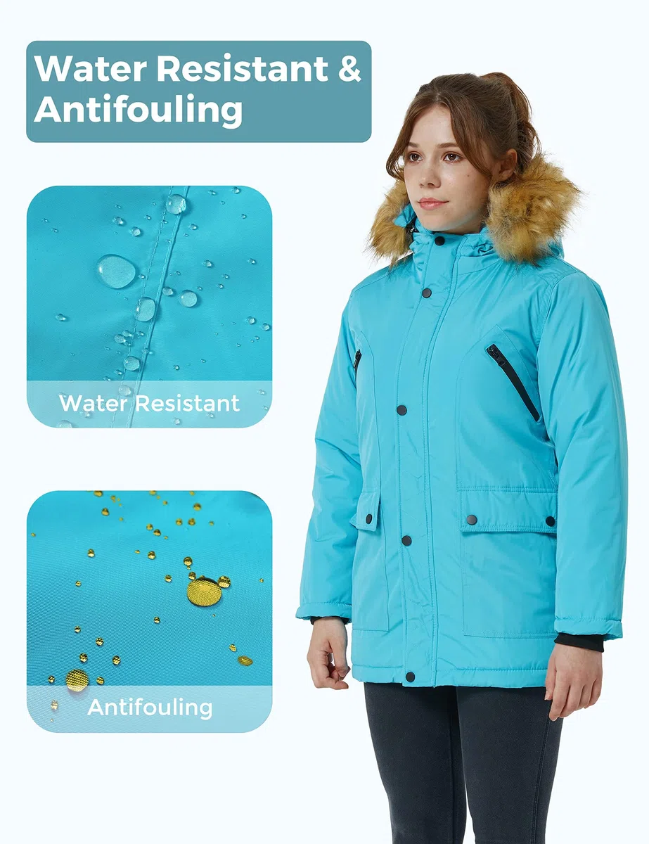 ZSHOW Cappotto Medio Lungo Invernale Caldo Parka con Cappuccio in Pelliccia Sintetica Giacca Imbottita Spessa Giubbotto Idrorepellente Bambina