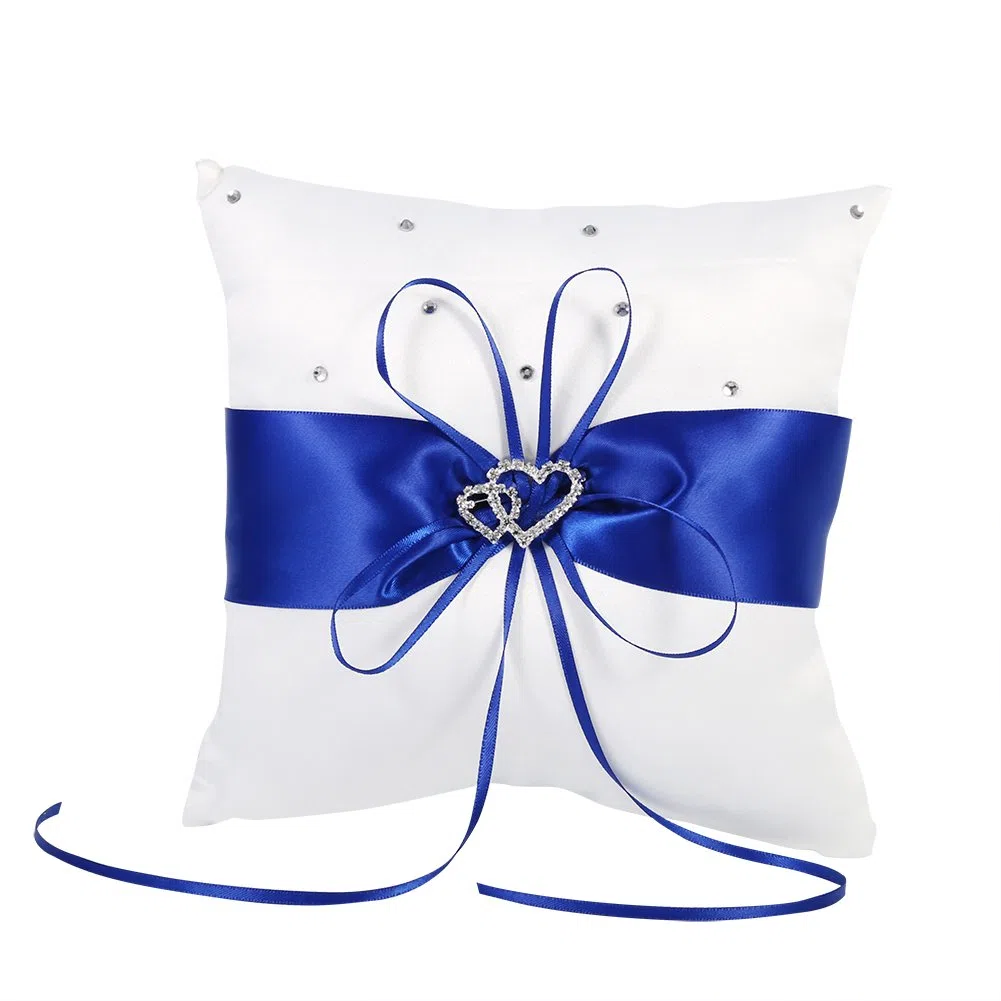 Cuscino per Portafedi Nuziale a Doppio Cuore - Alta Qualità, Fashionable, 4 Colori e Garanzia (Blu)