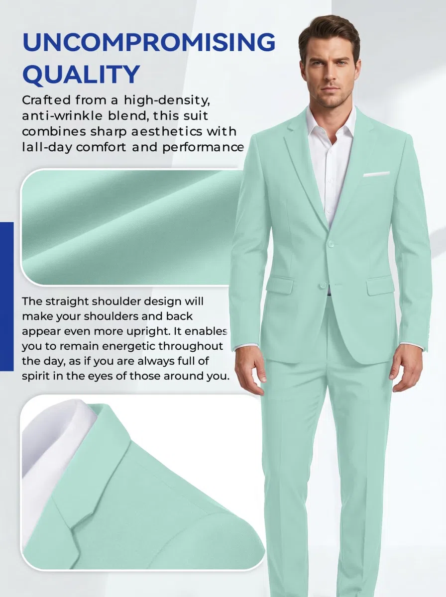 Completo da uomo slim fit, 2 pezzi, con risvolto dentellato a due bottoni, tinta unita, giacca e pantaloni, set smoking per ballo di fine anno