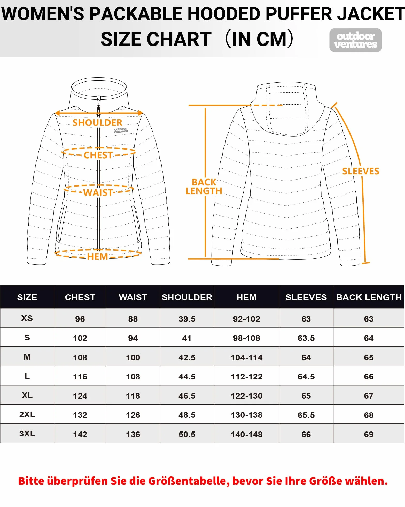 Outdoor Ventures Giacca trapuntata da donna, leggera, avvolgente, calda, con cappuccio, foderata, con tasche, per il tempo libero, le escursioni, i viaggi