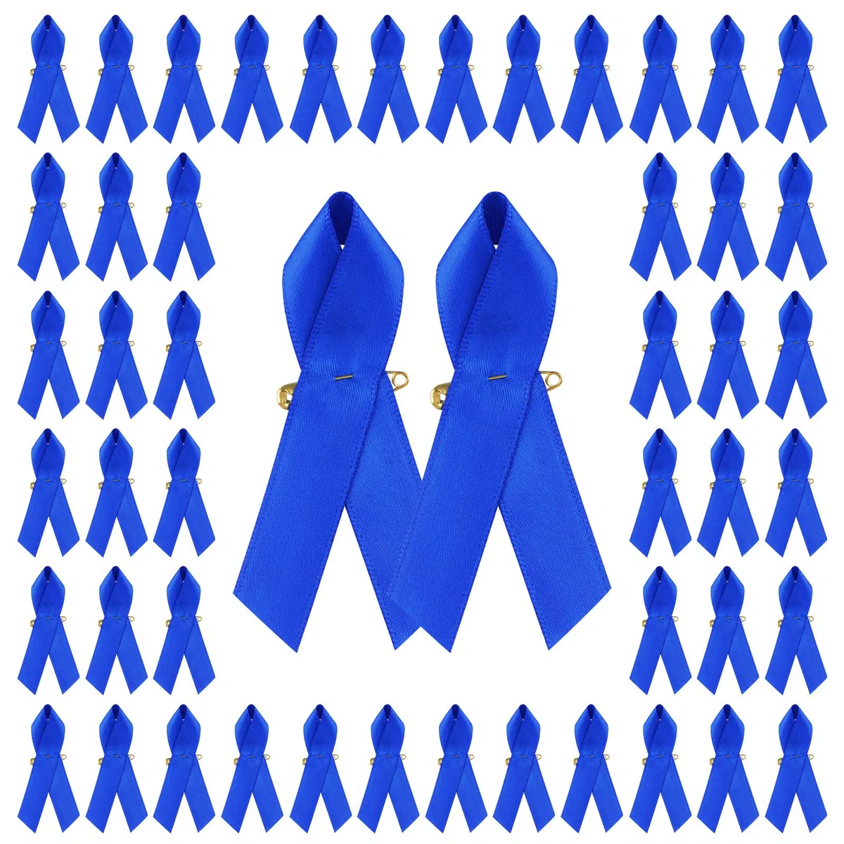 WANDIC 100 Spille a Forma di Nastro in Raso con Spille da Balia per sensibilizzazione al Cancro al Colon prostatico, 7,5 x 4 cm, Colore: Blu