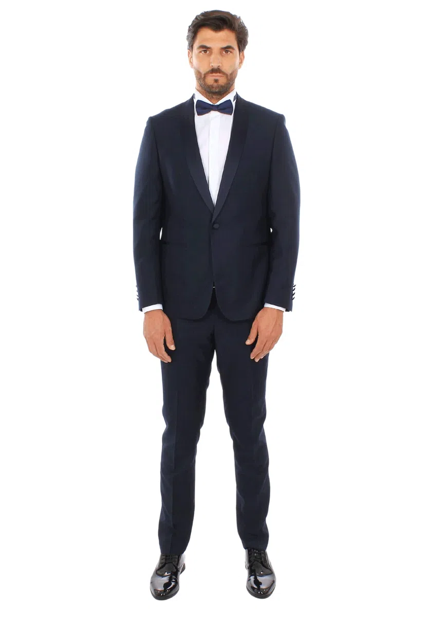 Smoking da Uomo Abito Elegante Completo con Rever a Fascia in Raso