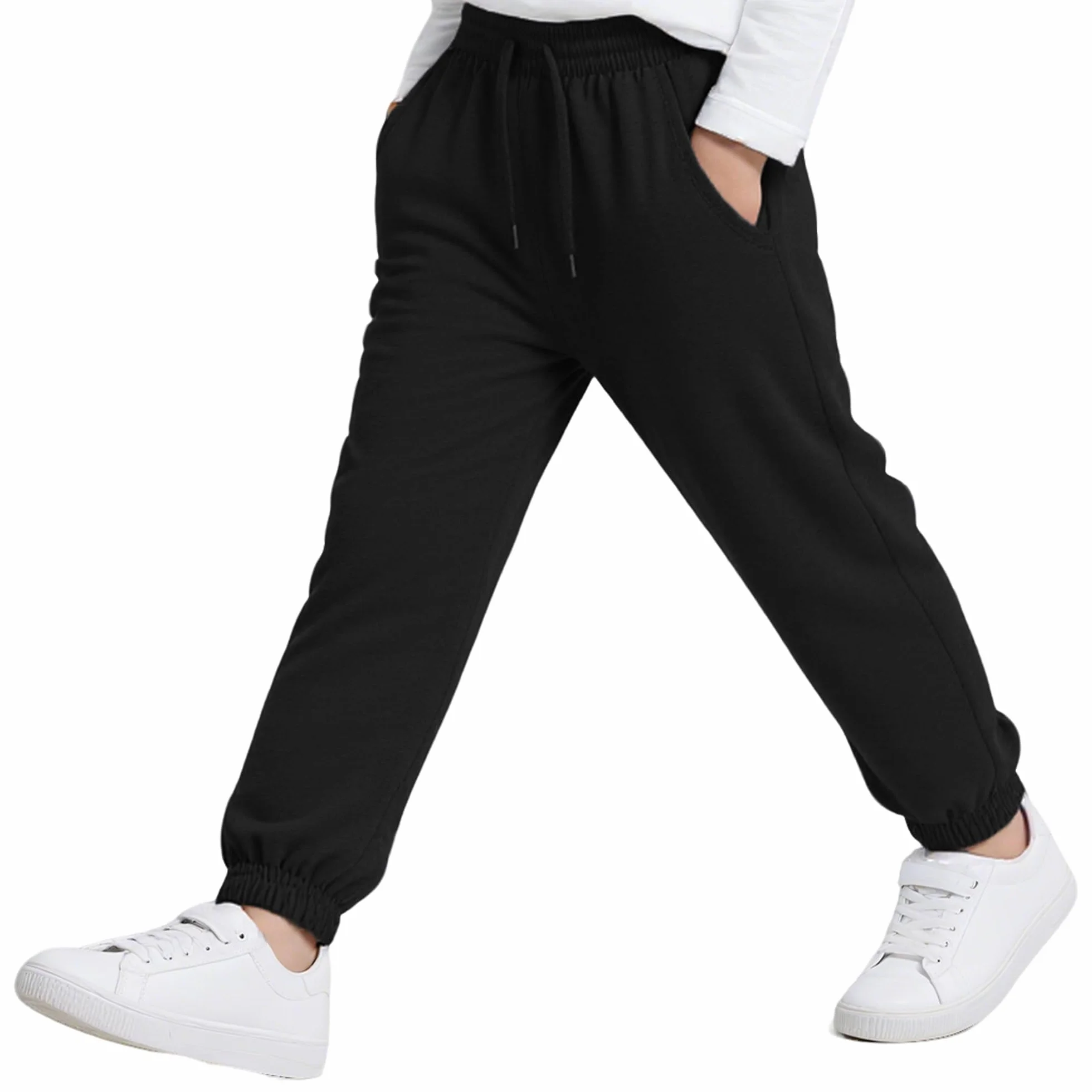 Pantaloni da Jogging Bambino Ragazzi Cotone Morbido Vita Elastica Coulisse Regolabile Tasche Sportivi 4-12 Anni
