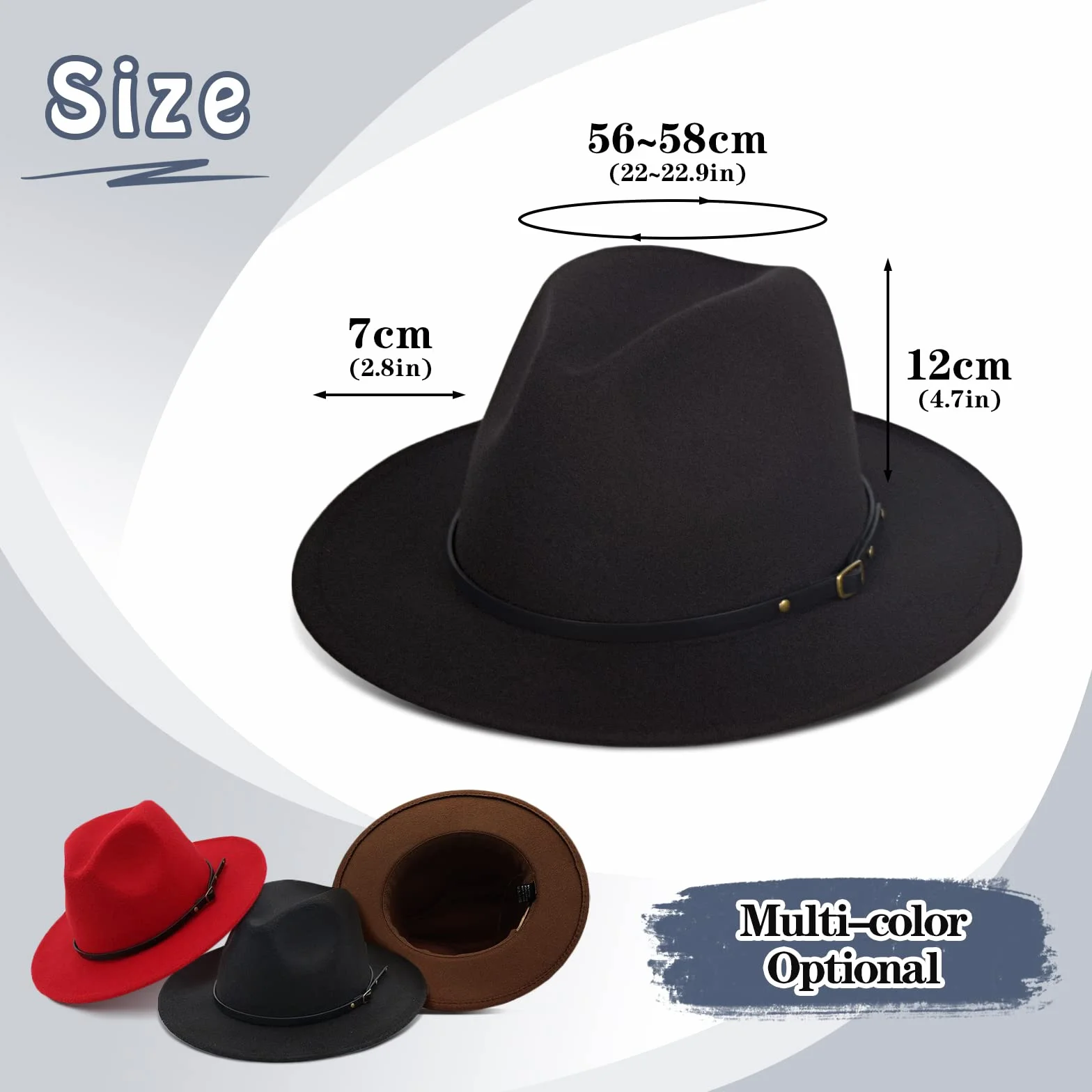 Uomo Donna Cappello Fedora Jazz Trilby Berretti Cappelli a Tesa Larga - Cappello in Feltro Autunno Inverno Regolabile 56-58CM