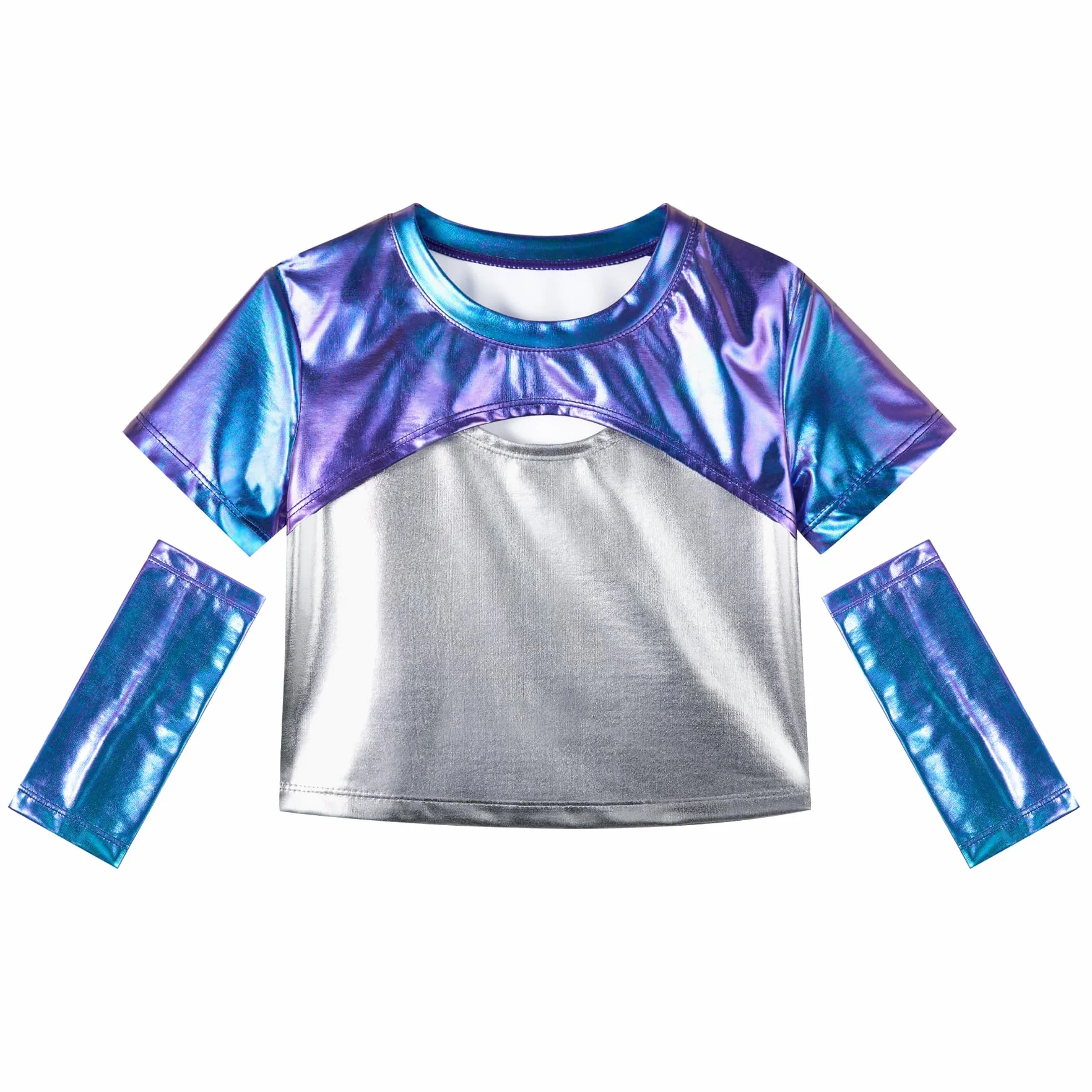 LOLANTA Top Metallizzate Bambina Corpetto Danza Lucido Danza Maglietta Danza Moderno Jazz Hip-Hop Brillanti Top per Ballo con Maniche Metalliche