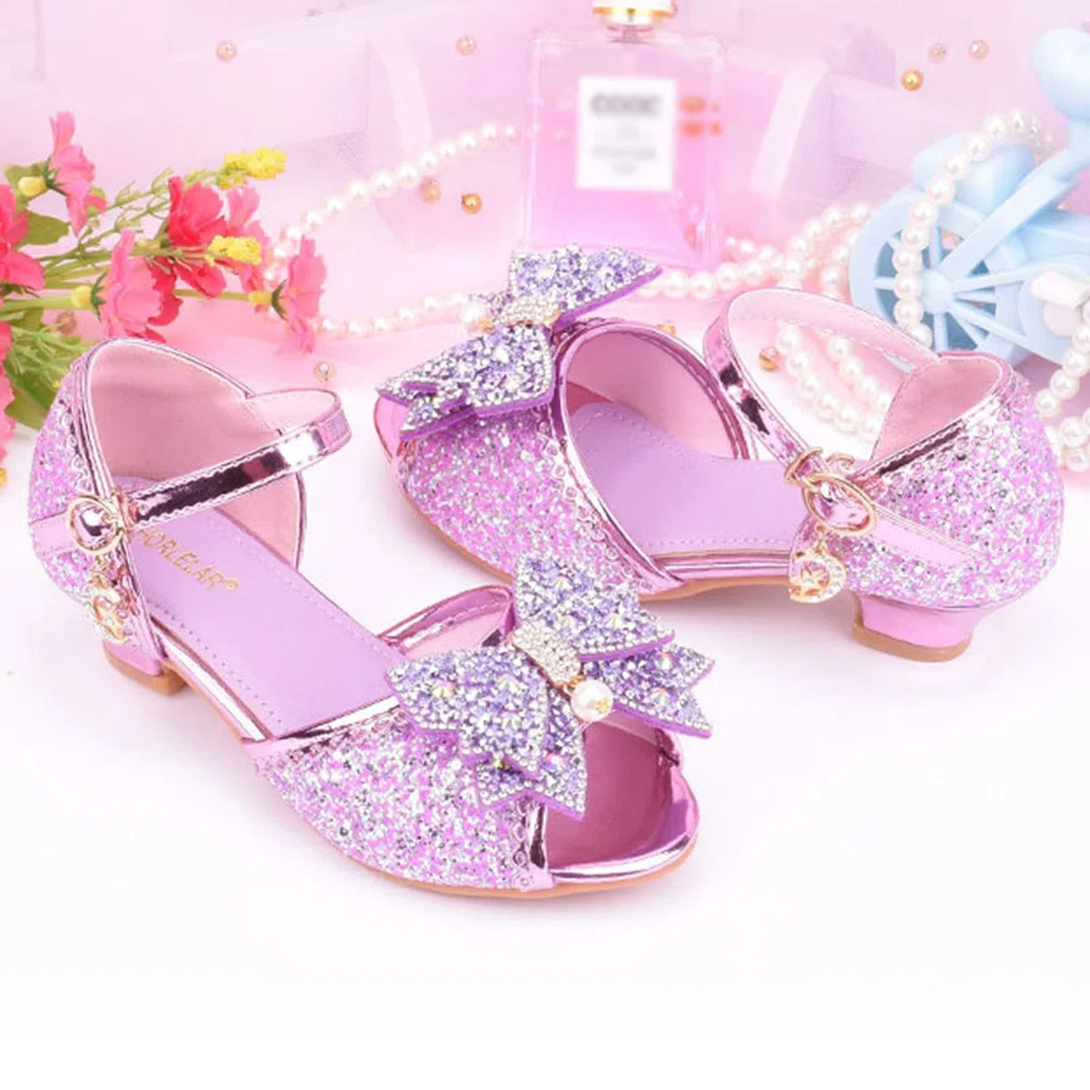 duaicnvow Scarpe Principessa Bambina Sandali Bimba Tacco Scarpe Glitterate Bowknot Tacchi Bassi Ragazza Sandalo Cosplay Matrimonio con Paillettes Sandali Eleganti Bambina per Cerimonia Festa