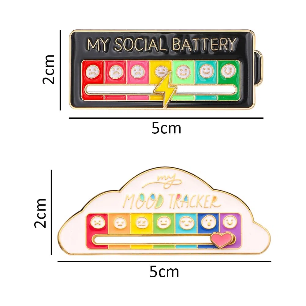 2 Pezzi My Social Battery e 1 Pezzi Mood Tracker, My Social Battery Spilla dell'Umore da 7 Giorni Spilla di Espressione Creativa Carina