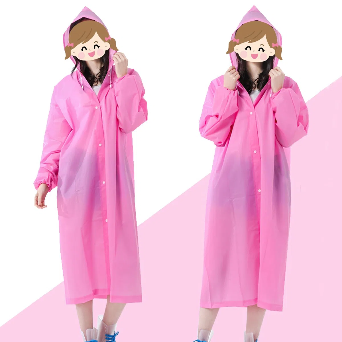 2 Pezzi Mantella Antipioggia, Portatile Poncho Antipioggia, Riutilizzabile Poncho Pioggia, per Escursionismo, Campeggio, Ciclismo, Pesca (Rosa)